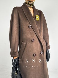 Introducing the Huanzi Vellor tweed blazer coat, the epitome of class and sophistication. Crafted with high-end double-sided cashmere wool, it is designed to be chic, elegant, fashionable, and classy - perfect for the discerning individual who prefers to make a statement of style and high class. Perfect for the fall and autumn seasons. 【Size Information】 size Raglan sleeves chest circumference waistline clothes length S 70 108 110 115.5 m 71 112 114 116.5 Elegant Double-breasted Outerwear For Fall, Classic Winter Sweater Coat With Lapel Collar, Chic Brown Wool Sweater Coat, Elegant Brown Tweed Jacket With Hidden Buttons, Elegant Tailored Tweed Jacket For Winter, Elegant Tweed Jacket With Lapel Collar For Fall, Elegant Fall Tweed Jacket With Lapel Collar, Elegant Tweed Lapel Jacket For Fall, Elegant Brown Outerwear With Notch Lapel