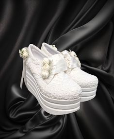 Heel height: 9 cm to 3,5 inch Made of high quality materials that will suit under your comfortable casual wedding dress.  A comfortable elegance and height combination that you can use on your wedding day, special invitations and will make you look great. Made of high quality lace and fabric It will look great under the wedding dress and will provide comfort all day long. bridal shoes, evening dress shoes, bridesmaid shoes, converse for daily use Tulle shoes, Lace Shoes, Bridal Sneakers, Bridal Tulle Shoes, Sneakers Bride, Wedding Bridesmaids Gifts, Sneakers Wedding, Wedding Platform, Shoes Bridesmaid, Shoes For Wedding, Bridal Sneakers, Wedding Sneakers