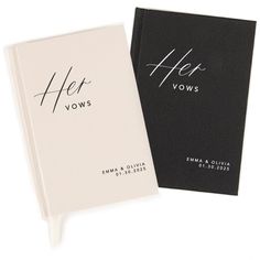 two black and white books with the words her vows written on them