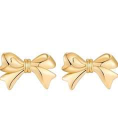 Feminine Sleek Gold Toned Bow Stud Earrings. Pair Perfectly With Any Outfit. E57 Chic Gold Earrings With Bow, Gold Dainty Bow Earrings, Chic Gold Earrings With Decorative Bow, Bow Earrings Studs, Classic Gold Bow Earrings, Dainty Gold Bow Earrings, Earrings Color, Gold Tones, Bee