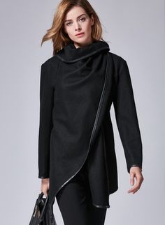 Long Winter Coats Women, Stand Collar Coat, Womens Black Coat, Buy Coats, Long Black Coat, Peacoats, Coat Women Fashion, Black Winter Coat, Chiffon Long Sleeve