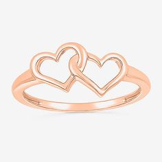 Ring Style: BandsShape: HeartMetal Color: RoseRing Gallery Height: 1.4mmBand Width: 7.5mmCare: Wipe CleanMetal: 10k Rose GoldCountry of Origin: Imported Rose Gold Double Heart Promise Jewelry, Rose Gold Double Heart Rings For Valentine's Day, Heart Band, Rings Bands, Rose Gold Heart, 6 Rings, Ring Style, Gold Heart, Heart Of Gold