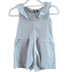 Adorable Girls Sleeveless Jumpsuit With A Ruffled Collar. Zips-Up The Back For Easy On/Off. Hand Pockets On Both Sides For Convenience. Beautiful Light Sage Color. 100% Cotton ********New With Tags******* Sleeveless Ruffle Bubble Romper For Playdate, Sleeveless Cotton Bubble Romper With Ruffles, Sleeveless Solid Color Bubble Romper For Spring, Sleeveless Bubble Romper For Playwear, Sleeveless Solid Color Bubble Romper For Playwear, Sleeveless Bubble Romper For Summer Playdates, Cute Sleeveless Jumpsuit And Romper For Playwear, Cute Sleeveless Playwear Jumpsuits And Rompers, Cute Sleeveless Jumpsuits For Playwear