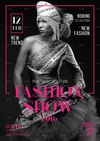 the fashion show poster features an african woman in a turban and headdress