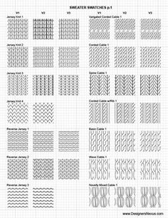 the different patterns and sizes of water swatches on graph paper, each with an individual's own name