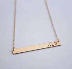 Personalized long sideways bar necklace - Horizontal bar pendant - 14k gold fill or sterling silver - Modern jewelry. $42.00, via Etsy. Initial Bar Necklace, Nameplate Necklace Gold, Gold Bar Necklace Personalized, The Bling Ring, Bar Necklace Personalized, Name Necklaces, Nameplate Necklace, Gold Bar Necklace, Initial Jewelry