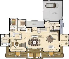 the floor plan for a house with two levels and three bedroom, one living area