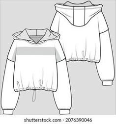 two sweatshirts with hoodies on the front and back views, one in black and white