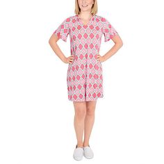 Get set for spring! Give yourself a chic look with our scoop lattice print dress. It features a feminine elbow sleeve fun and a flowy hemline.Features: Stretch FabricClosure Type: Pullover HeadNeckline: Split Crew NeckSleeve Length: Short SleeveApparel Length: 36.5 InchesDress Length: Knee LengthFiber Content: 96% Polyester, 4% SpandexFabric Description: KnitCare: Machine WashCountry of Origin: Imported Casual V-neck T-shirt Dress, Spring V-neck T-shirt Dress For Loungewear, Relaxed Fit V-neck T-shirt Dress For Summer, Summer Cotton V-neck T-shirt Dress, Casual Short Sleeve Summer Dress With Relaxed Fit, Casual Short Sleeve Dress With Relaxed Fit For Summer, Spring Cotton V-neck T-shirt Dress, Casual Cotton Short Sleeve Dress For Spring, Spring T-shirt Dress For A Day Out