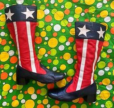 Rare Vintage 60s Gogo Knee High Stars Flag 70s Boots Mod Woodstock Leather  | eBay 1960s Ankle Boots, 60s Gogo Boots, 60s Gogo, Painted Boots, 70s Boots, No One Is Perfect, Gogo Boots, 2023 Fashion, 2024 Fashion