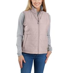 Take on cool, wet weather in this lightweight women's puffer vest from Carhartt. It's Cordura®-reinforced weave holds up to the toughest jobs, and lightweight insulation adds critical warmth. Water-repellent and windproof technology fights unsettled weather to keep you dry and comfortable. It's made to move with a relaxed fit and built-in flex where you need it most for a full range of motion.Features1.75-ounce, 100% Cordura® nylon shell; 11-ounce, 89% nylon, 11% elastane side and sleeve panelsQ Womens Carhartt Vest, Carhartt Vest, Carhartt Womens, Womens Puffer Vest, Safety Clothing, Carhartt Women, Work Shirts, Work Pants, Shirt Sleeves