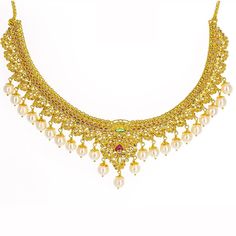 22K Yellow Gold Uncut Diamond Necklace W/16.8ct Uncut Diamonds, Rubies, Emeralds & Drop Pearls - Virani Jewelers Uncut Diamond Necklace, Diamond Necklace Set, Yellow Gold Necklace, Gold Bead Necklace, Uncut Diamond, 22k Gold, Gold Beads, Necklace Set, Diamond Necklace