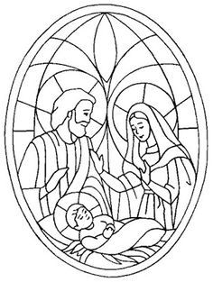 the nativity scene is depicted in this stained glass window