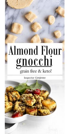 an image of almond flour gnocchi with text overlay