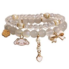 PRICES MAY VARY. My Melody Bracelet - Cute bracelet comes in three styles, Each style contains a crystal bracelet with rosette flower heart charms and an anime bracelet Cinnamoroll Anime Braclet Size - The anime bracelets are 2.5inch(8CM) in diameter. Elastic length. Can fit any size wrist. About 30g Bracelet Material - The double layered bracelet is made of crystal stone. Nickel free. Harmless to your body. Perfect Gift - The is a nice gift to best friends, besties on birthday, new year, Christ Cheap Blue Friendship Bracelets For Best Friend, Shop Kids Infinity Bracelet, Cheap White Flower-shaped Beaded Bracelets, Kawaii Matching Bracelet, Kuromi And My Melody Matching Bracelets, Elastic Beaded Bracelets, Bracelets Bff, Kawaii Bracelet, Pearl Bracelet Jewelry