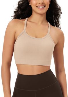 PRICES MAY VARY. Designed for Low-Medium impact workouts or everyday wear. Seamless & Ribbed: Seamless design for a more comfortable fit and increased mobility. Ultra soft stretchy rib-knit fabric creates naked sensation. Scoop neck & Racerback : Scoop neckline and strappy racerback design allows for easy movement and the absence of annoying tags ensures a smooth workout. Bra Pads Pockets: Doulbe layer construction, Non padded sports bra with bra pads pockets (bra pads are not included) , so tha Workout Bra, Bra For Women, Easy Yoga Workouts, Workout Fits, Workout Games, Bra Pads, Lounge Lingerie, Padded Sports Bra, Racerback Sports Bra