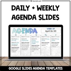 the daily and weekly agenda slides are displayed on a computer screen with text overlay