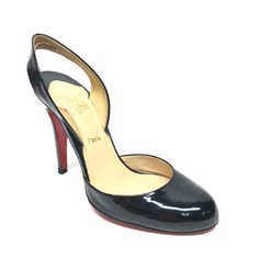 Brand: CHRISTIAN LOUBOUTIN Style: SANDALS LUXURY DESIGNER Color: BLACK Size: 5.5 SKU: 293-29311-80237 CONDITION: GOOD - moderate wear on soles, dirty inside, imperfections/wear on stiletto heel, includes dust bag Black Sandals With Red Sole And Open Toe, Black Open Toe Sandals With Red Sole, Black Sandals With Red Sole And Ankle Strap, Black Patent Leather Slingback Pumps With Branded Insole, Black Slingback Pumps With Branded Insole, Black Slingback Pumps With Round Toe, Black Sandals With Red Sole For Evening, Black Slingback Pumps With Red Sole For Formal Occasions, Formal Black Slingback Pumps With Red Sole