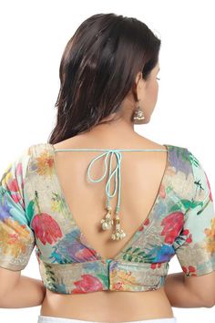 Buy Women's Pastel Blue Brocade Printed Readymade Saree Blouse Online - KARMAPLACE — Karmaplace Blouse Back Designs Silk, Princess Cut Blouse Design Style, Open Neck Blouse Design, Blouse Designs For Floral Sarees, Normal Blouse Designs Latest Simple, V Neck Blouse Designs Saree, Elegant Festive Blouse With Printed Motifs, Designer Wear Blouse With Printed Motifs, Bohemian Blouse With Printed Motifs For Weddings