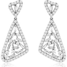 Royal Elegant 14K White Gold Diamond Earrings - 1.23 Carat Total Diamond Weight White Gold Diamond Earrings, Weight Set, Baguette Diamonds, Gold Diamond Earrings, Royal Jewelry, Hanging Earrings, Shape Design, White Gold Diamonds, Heart Shape