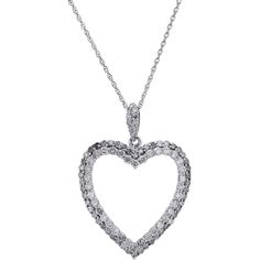 10k White Gold 1.00 Carat Diamond Heart Pendant Formal Heart-shaped Diamond White Diamond Necklace, Formal Diamond White Heart-shaped Diamond Necklace, Formal Diamond White Heart Diamond Necklace, Formal Heart-shaped Diamond White Necklace, Valentine's Day Formal Diamond Necklace With Pave Setting, Formal Heart-shaped Diamond Necklace With Pave Setting, Formal Heart-shaped Diamond Cut Necklace, Heart-shaped Brilliant Cut White Gold Diamond Necklace, White Gold Heart Shaped Diamond Necklace With Brilliant Cut