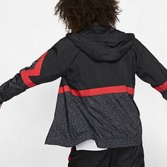 Air Jordan Sports Windproof Hooded Jacket Black Red CZ2495-010 (Men's) Air Jordan Diamond, Running Training, Nike Jordan, Red Fashion, High Collar, Cement, Hooded Jacket, Air Jordan, Black Red