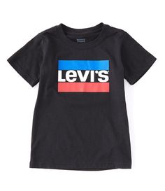 From Levi's &#x2C; this tee features:soft&#x2C; knit jersey fabricribbed crew neckshort sleevesretro Sportswear logo graphic print at frontsolid bodycottonmachine washImported. Spring Cotton Logo T-shirt, Spring Sports T-shirt With Graphic Print, Spring Sports T-shirt With Text Print, Cotton Logo Short Sleeve Tops, Spring Sports Graphic Tee T-shirt, Cotton Logo Top With Short Sleeves, Short Sleeve Cotton Top With Logo, Sporty Cotton Tops With Logo, Spring Sports T-shirt With Short Sleeves