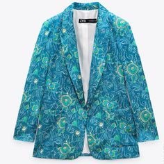 Beautiful Blazer With Colorful Prints Blue Floral Print Spring Blazer, Blue Floral Print Fall Blazer, Spring Blue Floral Print Blazer, Fall Floral Print Blue Blazer, Fall Blue Floral Print Blazer, Blue Formal Summer Outerwear, Elegant Summer Outerwear With Floral Print, Summer Blue Floral Print Outerwear, Blue Floral Print Summer Outerwear