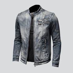 Introducing the 2023 Spring-Summer Collection's vintage wash biker denim jacket an iconic garment that blends trendy style with established moto vibes!Why You'll Fall In LoveThis statement piece features an exquisite blend of vintage and biker elements, creating a quintessential look that exudes youthful energy and cool attitude. From its slim silhouette to its stretchy material, every detail is designed to make you look and feel your best.Unmissable Highlights: Vintage Wash: Crafted with a vint Long Sleeve Jean Jacket, Mens Denim Jacket, Biker Denim, Harley Motorcycle, Stand Collar Jackets, Hipster Man, Denim Patterns, Denim Jacket Men, Biker Style