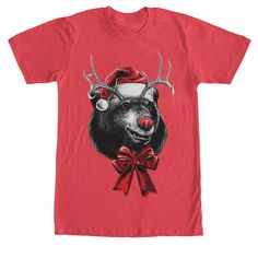 Cute Red Christmas Shirts, Red Christmas Shirt, Red S, Red Nose, Red T Shirt, Bear T Shirt, Slim Fit Shorts, Red Tshirt, Santa Hat