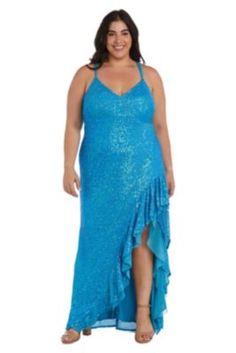 This dress fans away the beauty so attractive | Morgan & Co Long V Front W Ruffle, Turquoise, 14W High Low Prom Dress, High Low Gown, Long Formal Gowns, Plus Size Prom, Plus Size Party Dresses, Prom Long, Long Evening Gowns, Short Bridesmaid Dresses, Gowns Online