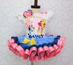 Cute Blue Tutu Dress For First Birthday, Cute Blue Tutu Dress For Birthday, Bluey Birthday Outfit For Girl, Fiesta Bluey, Tutu Dress Costumes, Bluey Party, Glitter Tee, Creative Outfits, Bluey Birthday