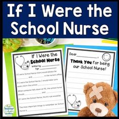 a teddy bear with bandages on its head next to a school nurse note