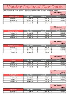 a printable vendor payment due date sheet for an apartment in las vegas, nv