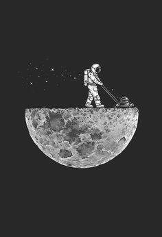 an astronaut is standing on the moon with his feet in the air and holding a pole