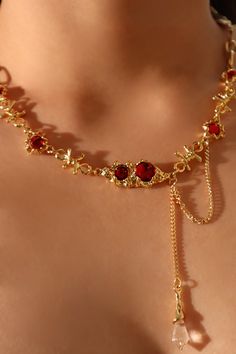 18K Real Gold Plated Red Gem Twist Necklace – Cutethingscommin Red Clavicle Chain Necklace For Party, Red Ruby Choker Necklace, Red Clavicle Chain Choker, Xoxo Jewelry, Red Gems, Twist Necklace, Pretty Jewelry Necklaces, Gold Pendant Jewelry, Gold Aesthetic