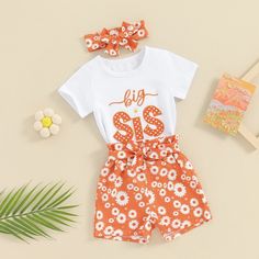 Please note that each outfit is sold separately. Little Sis Set Includes: Onesie, Shorts, & BowBig Sis Set Includes: T-shirt, Shorts, & Bow Material: Cotton Blend Gender: Girls Pattern: Letters, Floral Sleeve Length: Short Summary: Baby Toddler Short Sleeve White Orange Little Sis Onesie or Big Sis T-shirt with Matching Floral Shorts & Bow 3 Piece Outfit Set Matching Sister Sibling Outfits Cute Letter Print Summer Sets, Orange Cotton Sets For Spring, Spring Cotton Set In Orange, Orange Short Sleeve Sets For Spring, Spring Orange Cotton Set, Spring Season Orange Cotton Set, White Matching Sets For Summer, Cute White Sets With Letter Print, White Matching Summer Sets