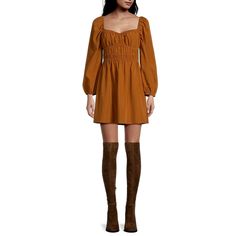 Msrp $139 Gianni Bini Size S Nwt Brown Mini Dress Round Elastic Sweetheart Neckline Peasant Elastic Bodice Ruched Stretch Pull On Long Balloon Sleeves Empire Waist Elastic Cuffs Elastic Round Neck Fully Lined Polyester Dry Clean Only Necklace Not Included, Must Be Purchased Separately Approximate Measurements: 34" Breast 32" Length #Peasant #Cottagecore #Longsleeve #Minidress #Coastalcowgirl #Comfy #Youngadult #Contemporary #Casual #Vsco Fall Knee-length Dress With Smocked Bodice, Chic Mini Dress With Ruched Bodice For Fall, Fall Square Neck Dress With Smocked Back, Fall Square Neck Ruched Dress, Fall Ruched Square Neck Mini Dress, Casual Smocked Empire Waist Dress, Fall Mini Dress With Square Neck, Fall Mini Dress With Square Neck And Ruched Detail, Fall Mini Dress With Ruched Square Neck