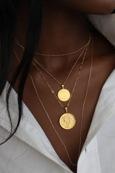 Necklace Stack, Solid Gold Chains, Coin Necklace, Coin Pendant, Birthstone Necklace, Trendy Jewelry