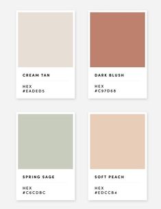 four different shades of beige, pink, and green with text that says cream tan, dark