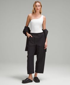 The Ones Youll Want To Wear All Day. These Lightweight Crops Keep Things Easy With An Elastic Waist And Fuss-Free Fit You Can Dress Up Or Down. Designed For Casual. Intended To Sit Above Ankle:relaxed Fit Is Roomy Through Glutes And Thighs. Zippered Hand Pockets With Hidden Card Sleeve. Elastic Waistband. | Lightweight Mid-Rise Barrel-Leg Cropped Pant Versatile Lululemon Tapered Leg Pants, Stretch Lululemon Bottoms, Versatile Lululemon Tapered Leg Bottoms, Versatile Tapered Leg Lululemon Bottoms, Lululemon Relaxed Fit Versatile Pants, Lululemon Stretch Workwear Bottoms, Lululemon Versatile Relaxed Fit Pants, Lululemon Stretch Bottoms For Work, Versatile Lululemon Bottoms With Elastic Waistband