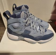 Brand New In Box! Jordan Jumpman Two Trey Womens Size 9! Rare Blue Grey/Diffused Blue! Jordan 4s Metallic Purple Flight Club, Luxury Purple Jordan Shoes For Streetwear, Jordan Slippers Blue, Luxury Purple Casual Jordan Shoes, Ddosama Shoes, Jumpman Two Trey, Womens Jordans, Newest Jordans, Jordan Shoes