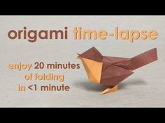 an origami bird is shown with the words, origami time - lapse