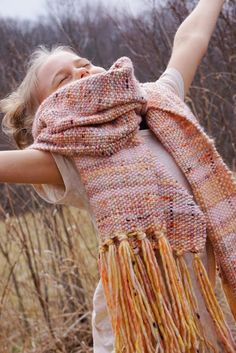 A chunky woven scarf featuring a lovely tie-dye pink merino yarn. I wove this scarf on a floor loom, personally designing and crafting the patterns and designs on this one-of-a-kind scarf. I enjoy using beautiful fibers and materials while participating in the timeless art form of weaving. This artistic scarf would be the perfect item to elevate your outfit during lovely Fall days and add personality to your own style. Floor Loom, Loom Projects, Weaving Looms, Weaving Loom Projects, Rigid Heddle Weaving, Woven Scarf, Handwoven Scarf, Weaving Loom, Chunky Scarves