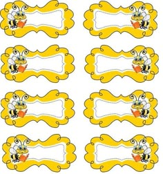 bee themed name tags are shown in yellow