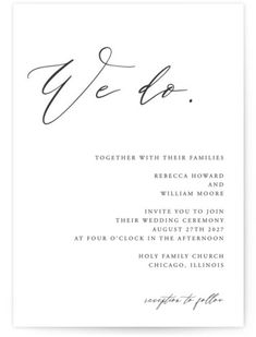 the wedding program card is shown in black and white, with calligraphy on it