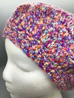 Comfortable, track stitch slouchy hat. Having a bad hair day? There's plenty of room in the back if you need to tuck up your hair. Handmade with I Love This Yarn brand 100% acrylic yarn - please view photos for details. Size: medium.  Color: lollipop love. Slouchy Multicolor Beanie Hat, Slouchy Multicolor Crochet Beanie, Multicolor Slouchy Crochet Beanie, Multicolor Soft Knit Hat One Size, Casual Multicolor Slouchy Crochet Hat, Multicolor Soft Knit Hat, Multicolor Slouchy Hat For Fall, Multicolor Slouchy Casual Hat, Casual Multicolor Slouchy Hat