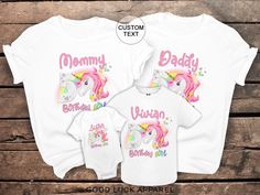 Birthday Girl Unicorn Shirt Family Unicorn Birthday Family Shirt Unicorn Shirt 1st Birthday T Shirt Matching First 1st 2nd 3rd Party Outfit CUSTOMIZE: Please send us a message if you would like a custom design created for any occasion. We will make it happen! SHIRTS: 100% preshrunk ringspun combed cotton / Unbranded A size chart is available in the last image of the listing PRINTING: Our shirts are printed with high quality inks on a DTG (Direct-To-Garment) printer. We also use high quality viny Cotton Unicorn Print Top For Birthday, Birthday Unicorn Print Crew Neck T-shirt, Pink Unicorn Print T-shirt For Birthday, Birthday White T-shirt With Unicorn Print, White Unicorn Print T-shirt For Birthday, White Unicorn Print Top For Birthday, White T-shirt With Unicorn Print For Birthday, Unicorn Shirt, 3rd Party