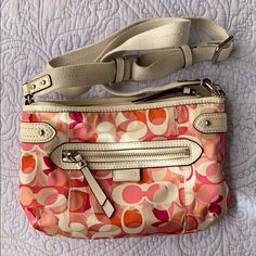 Coach Crossbody/Shoulder Bag Colorful Signature Coach Design Has Pockets Outside & Inside Never Worn! Completely New! No Stains!! Coach Shoulder Bag For Spring Travel, Spring Coach Shoulder Bag For Travel, Cream Coach Shoulder Bag With Zipper Closure, Coach Cream Shoulder Bag With Zipper Closure, Spring Coach Shoulder Bag With Adjustable Strap, Spring Coach Shoulder Bag With Removable Pouch, Coach Shoulder Bag With Removable Pouch For Spring, Coach Cream Shoulder Bag, Coach Sierra