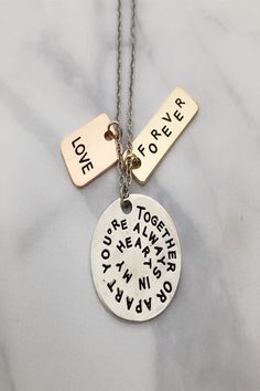 Beautiful sentiments that are perfect to give as a gift or as a personal reminder. Enjoy all three metal tones in one necklace. Gold, Silver and Rose Gold in one necklace. Silver Chain. A daily reminder to bravely move forward in life! Inspirational Hand Stamped Jewelry For Best Friend, Meaningful Hand Stamped Jewelry For Friendship, Meaningful Sterling Silver Necklace For Friendship, Meaningful Sterling Silver Friendship Necklace, Inspirational Stamped Jewelry For Best Friend Gift, Meaningful Nickel-free Necklace For Friendship, Inspirational Hand Stamped Necklace For Best Friend, Everyday Inspirational Hand Stamped Necklaces, Meaningful Stamped Necklaces For Everyday